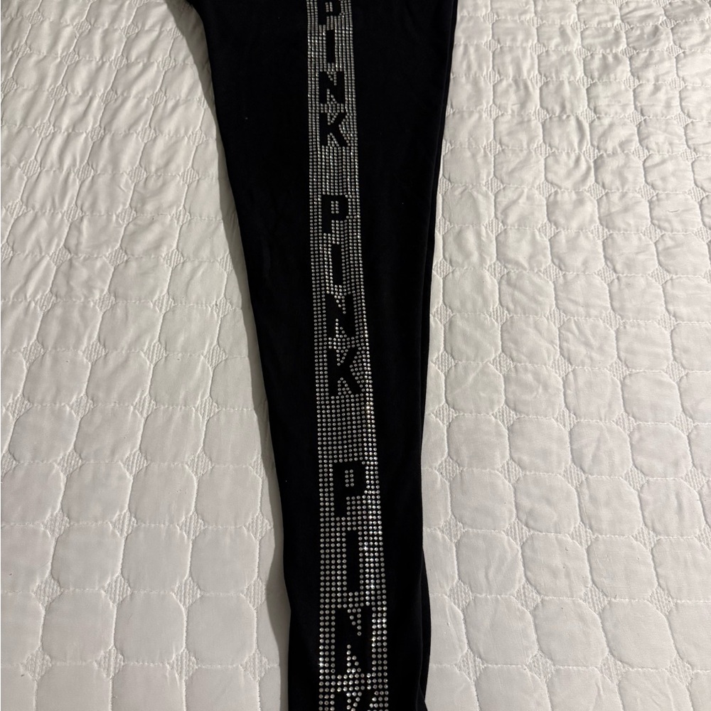 Victoria's Secret Black Yoga Leggings with gemstone logo sides